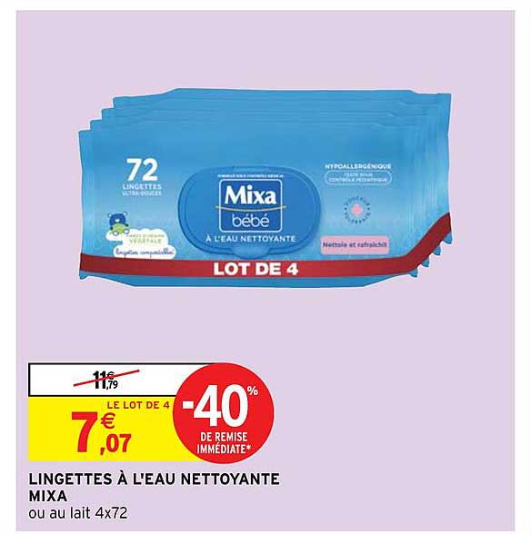 lingettes à l'eau nettoyante mixa