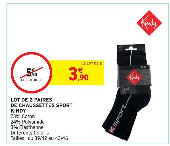 lot de 2 paires de chaussettes sport kindy
