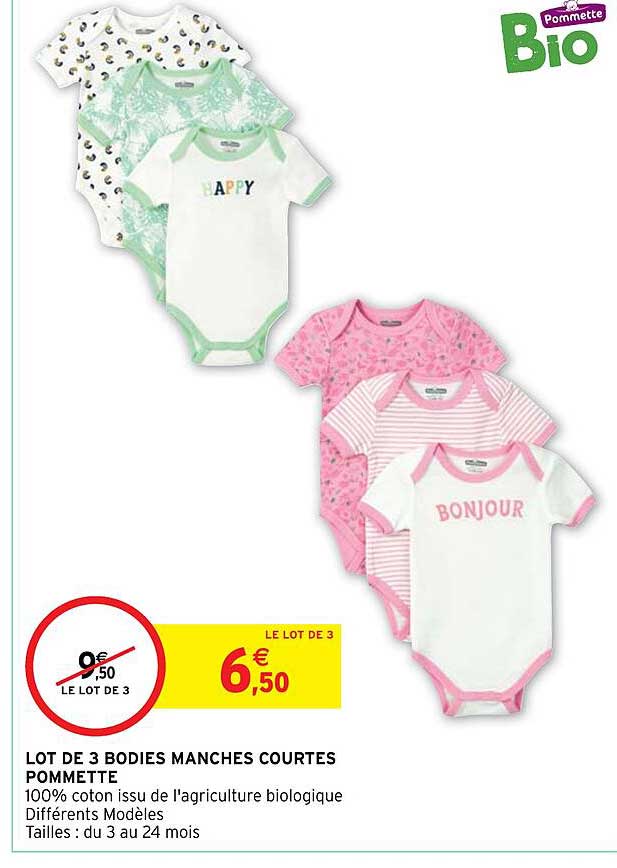 lot de 3 bodies manches courtes pommette