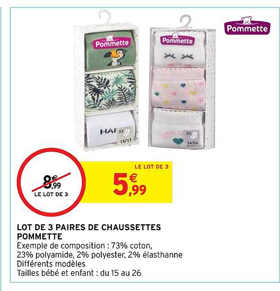Lot De 3 Paires De Chaussettes Pommette