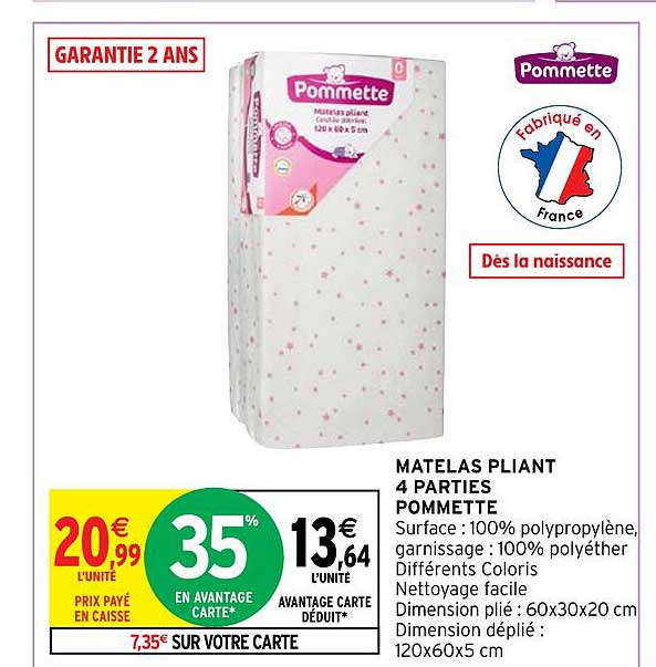 matelas pliant 4 parties pommette