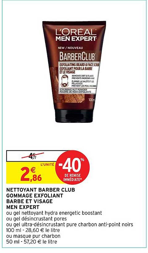 nettoyant barber club gommage exfoliant barbe et visage men expert