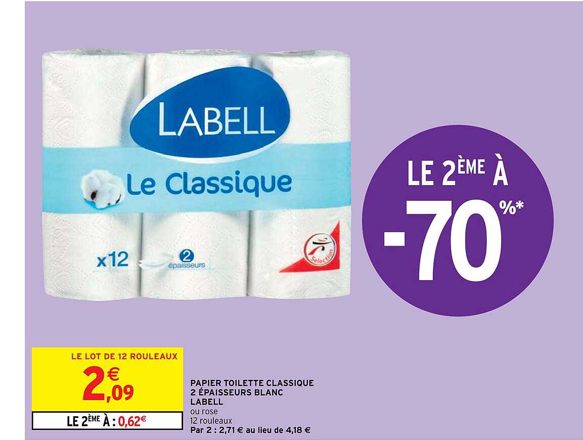 papier toilette classique 2 épaisseurs blanc labell