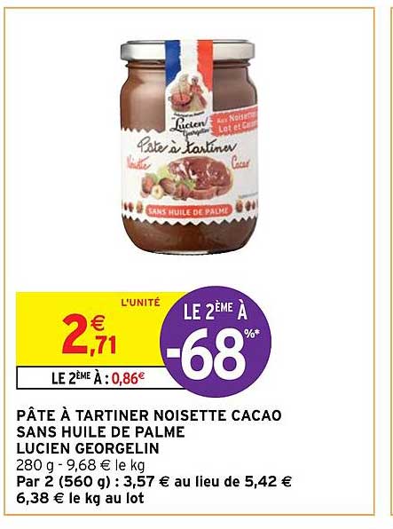 pâte à tartiner noisette cacao sans huile de palme lucien georgelin