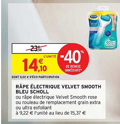 râpe électrique velvet smooth bleu scholl