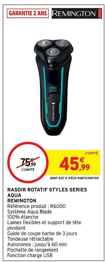 rasoir rotatif style séries aqua remington