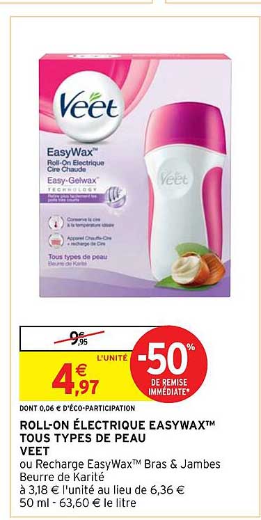 roll-on électrique easywas tous types de peau veet