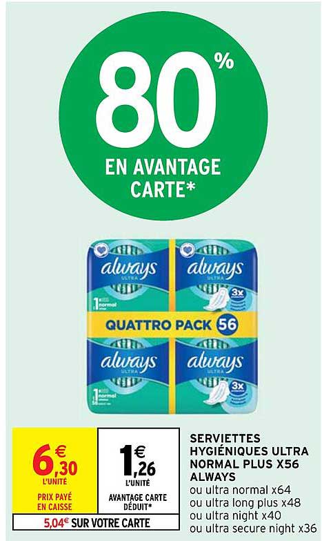 serviettes hygiéniques ultra normal plus x56 always