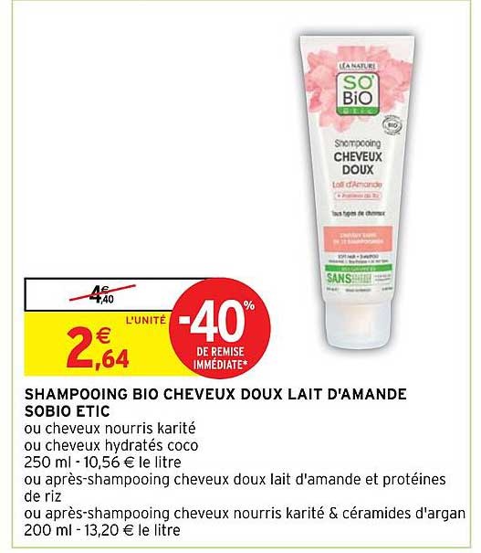 shampooing bio cheveux doux lait d'amande sobio étic