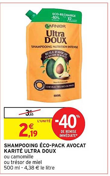 Shampooing éco-pack Avocat Karité Ultra Doux
