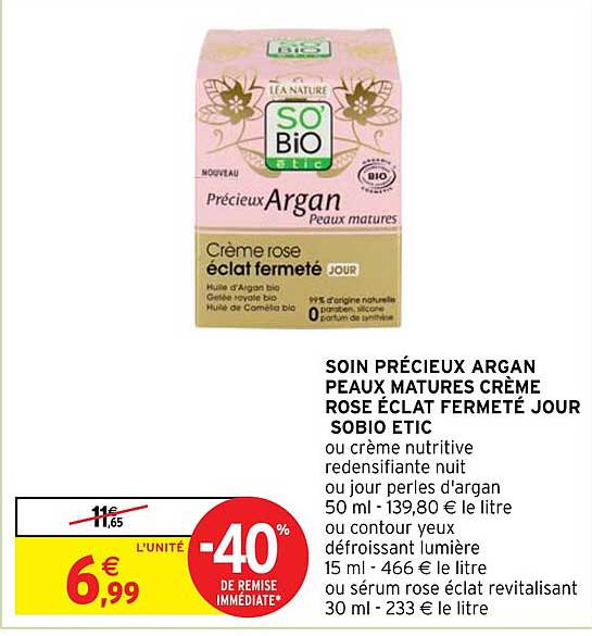 soin précieux argan peaux matures crème rose éclat fermeté jour sobio étic