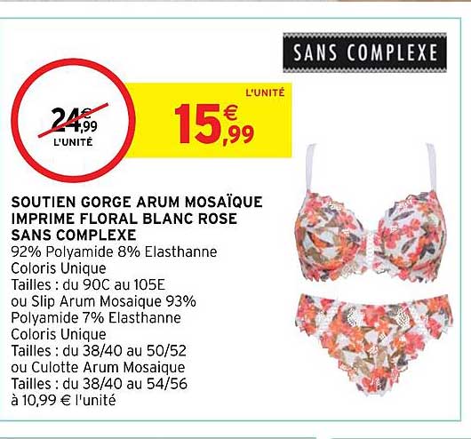 soutien gorge arum mosaïque imprimé floral blanc rose sans complexe