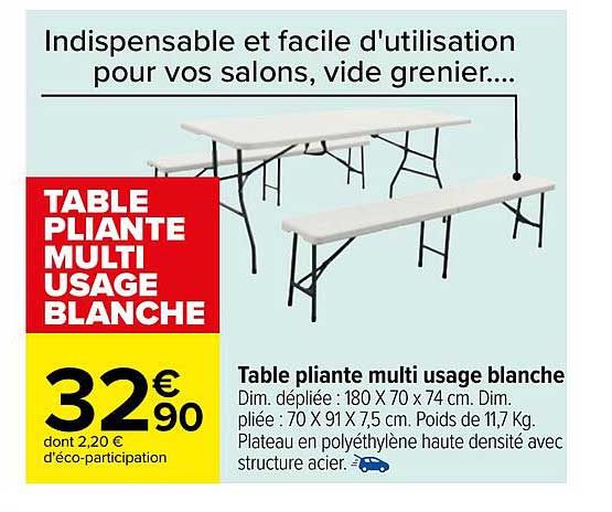 table pliante multi usage blanche