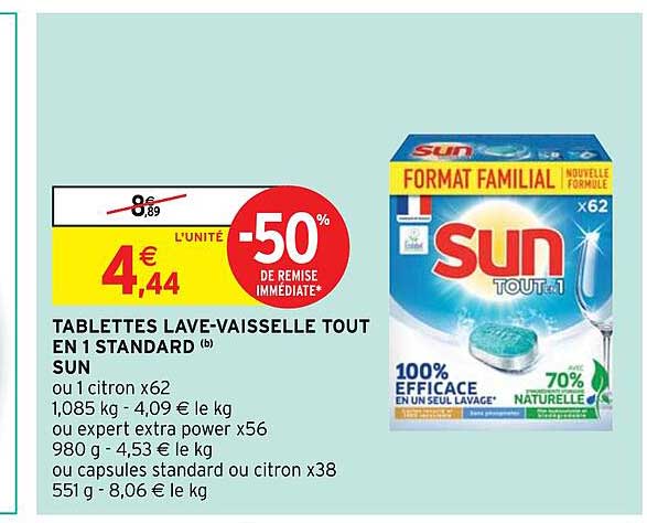 tablettes lave-vaisselle tout en 1 standard sun