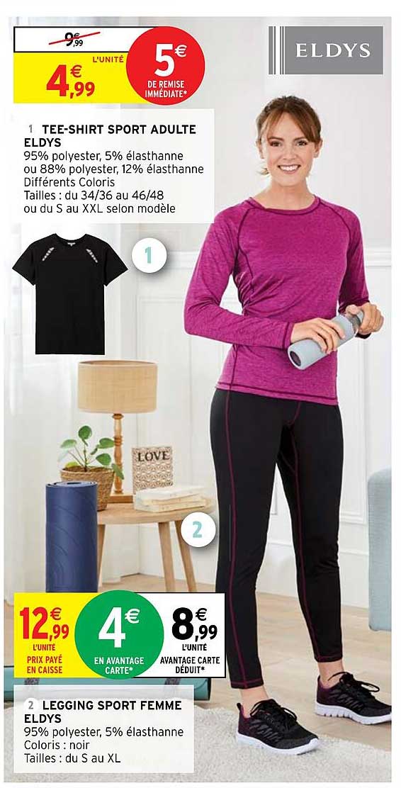 tee-shirt short adulte, legging sport femme eldys