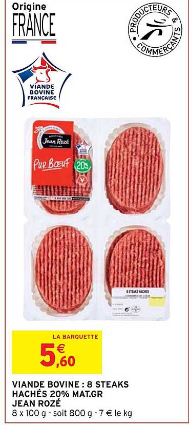 viande bovine : 8 steaks hachés 20% mat. gr. jean rozé