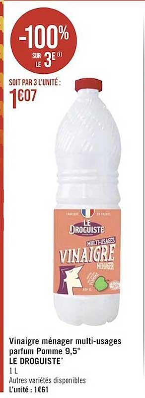 vinaigre ménager multi-usages parfum pomme 9,5° le droguiste