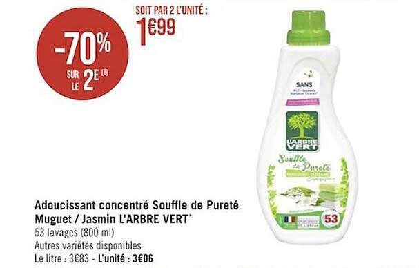 adoucissant concentré souffle de pureté muguet-jasmin l'arbre vert