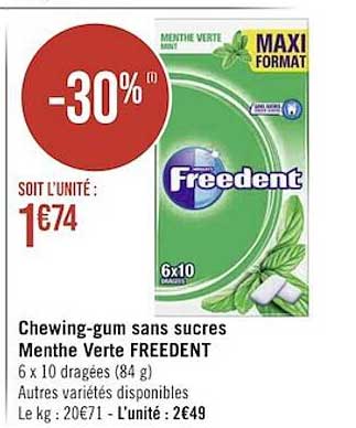 chewing-gum sans sucres menthe verte freedent