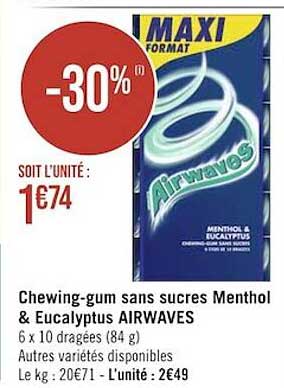 chewing-gum sans sucres menthol & eucalyptus airwaves