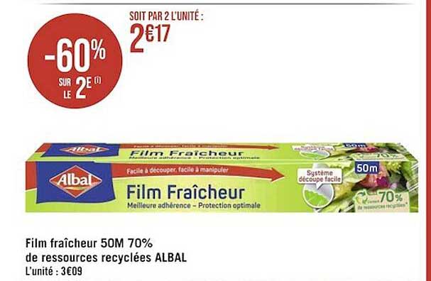 film fraîcheur 50m 70% de ressources recyclées albal