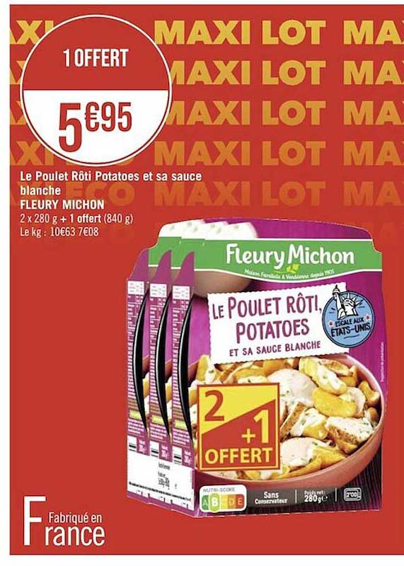 le poulet rôti potatoes et sa sauce blanche fleury michon