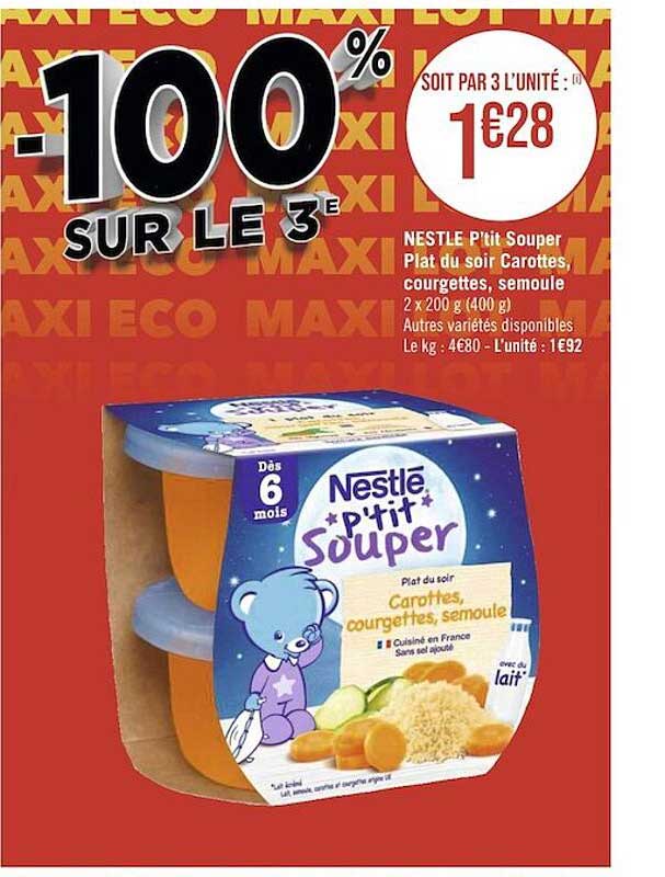 Nestlé P'tit Souper Plat Du Soir Carottes, Courgettes, Semoule