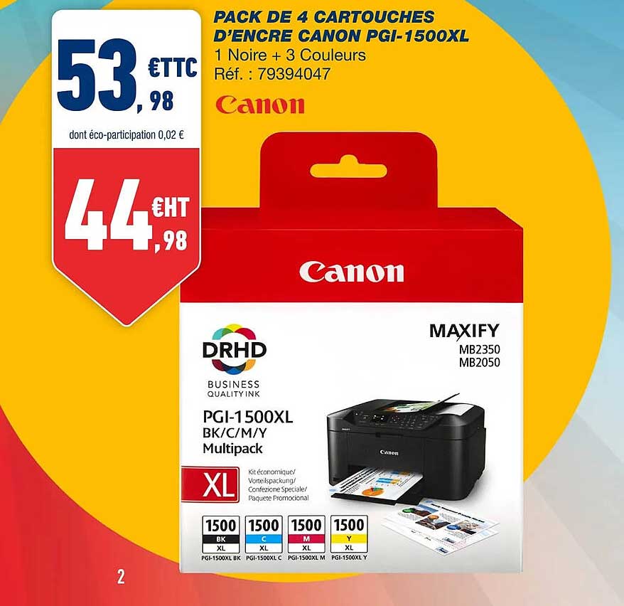 pack de 4 cartouches d'encre canon pgi-1500xl