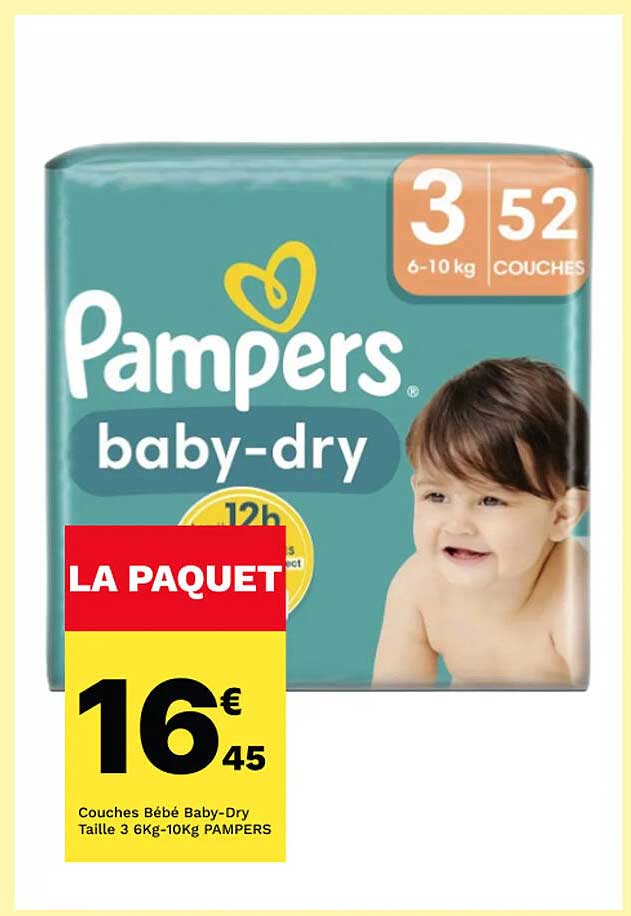couches bébé baby-dry taille 3 6 kg - 10 kg pampers