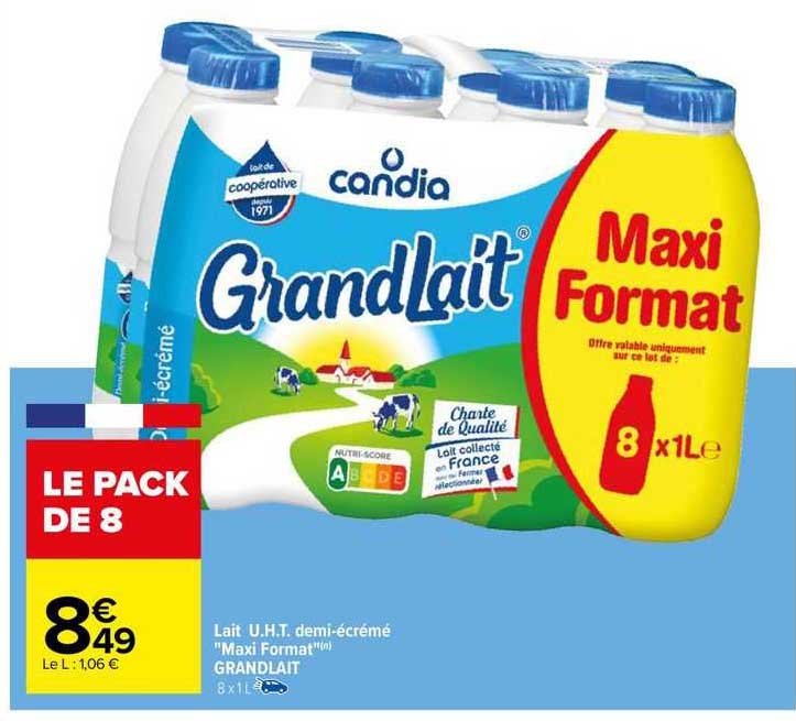 lait u.h.t. demi-écrémé "maxi format" grand lait