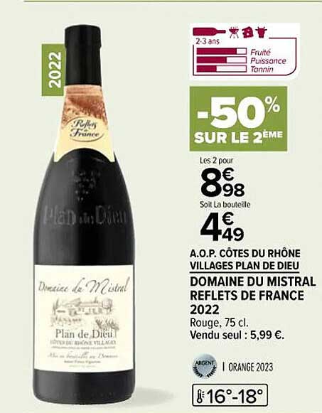 a.o.p. côtes du rhône villages plan de dieu domaine du mistral reflets de france 2022