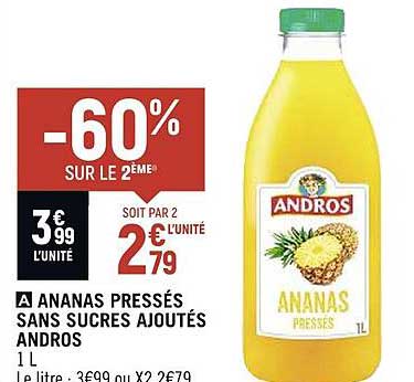 ananas pressés sans sucres ajoutés andros