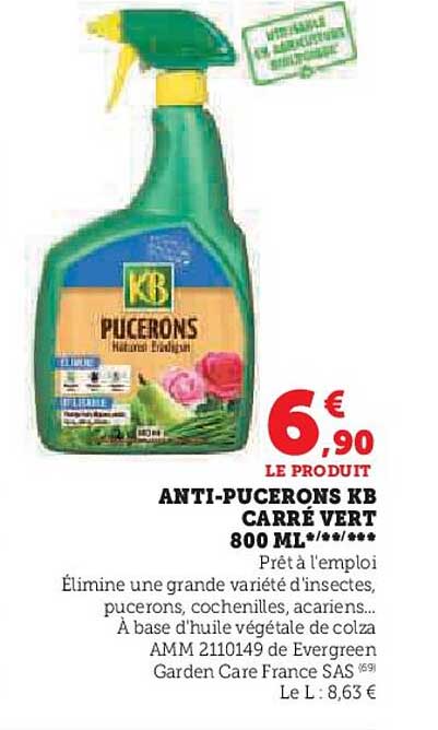 anti-pucerons kb carré vert 800 ml