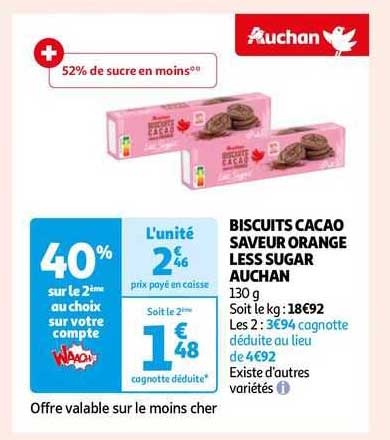 biscuits cacao saveur orange less sugar auchan