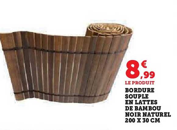 Bordure Souple En Lattes De Bambou Noir Naturel 200 X 30 Cm