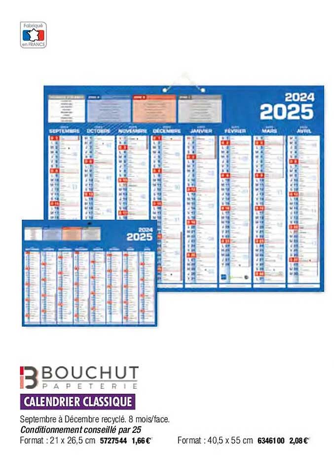 Calendrier Classique Bouchut Papeterie