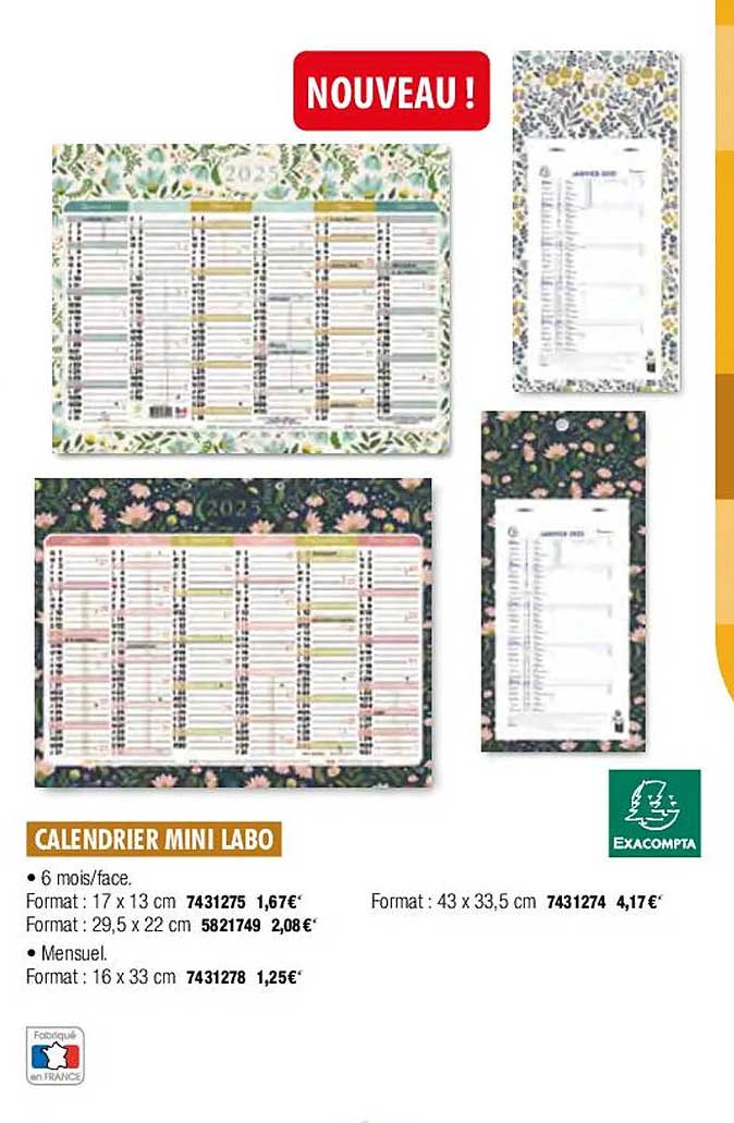 calendrier mini labo exacompta