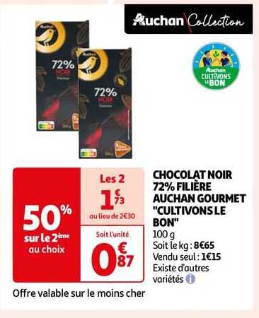 chocolat noir 72% filière auchan gourmet "cultivons le bon"