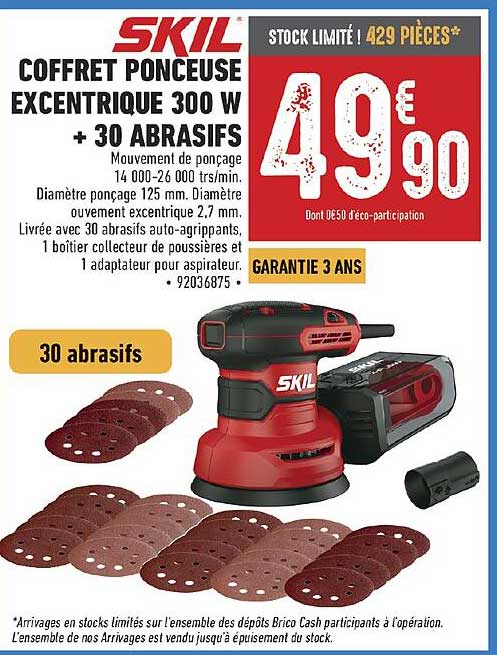coffret ponceuse excentrique 300 w + 30 abrasifs skil
