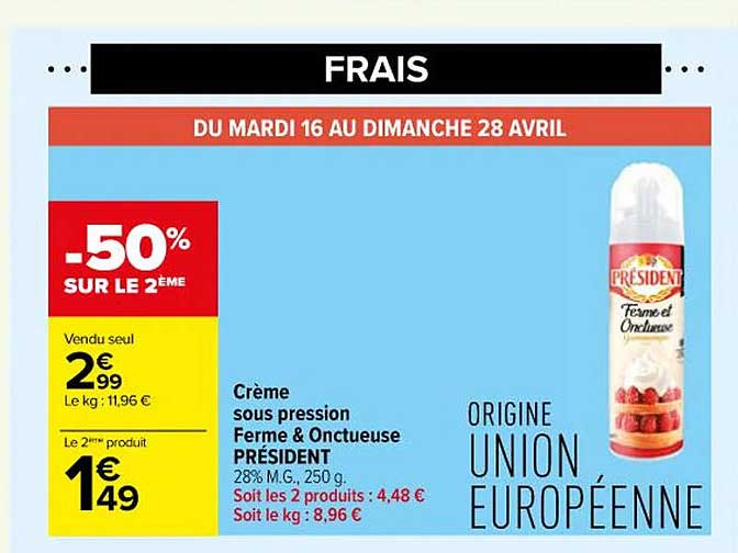 crème sous pression ferme & onctueuse président