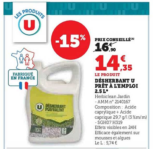 désherbant u prêt à l'emploi 2.5 l