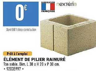 élément de pilier rainuré