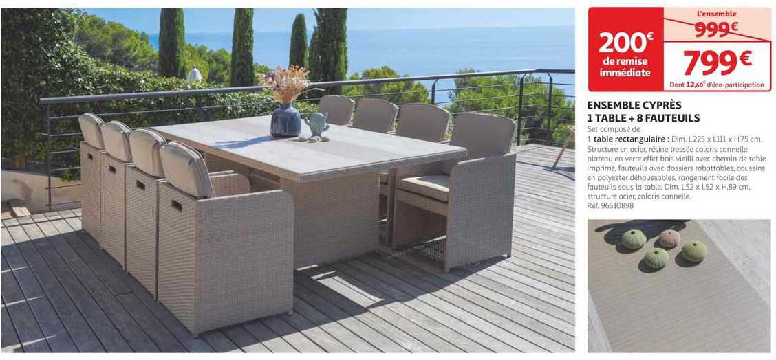 Ensemble Cyprès : 1 Table + 8 Fauteuils