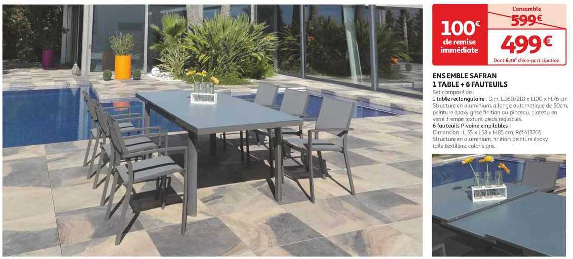 ensemble safran 1 table + 6 fauteuils