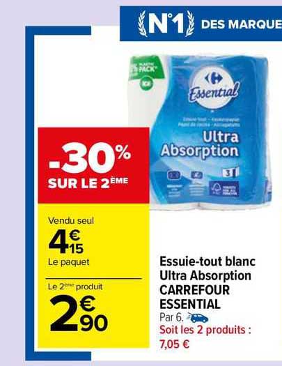 essuie-tout blanc ultra  absorption carrefour essential