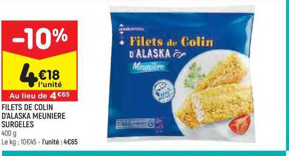 Filets De Colin D'alaska Meunière Surgelés