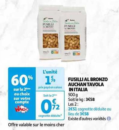 fusilli al bronzo auchan tavola in italia