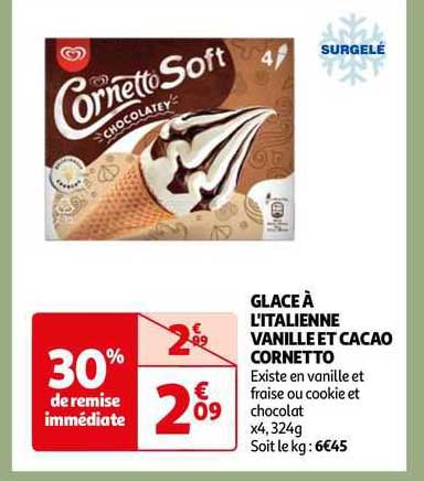 glace à l'italienne vanille et cacao cornetto