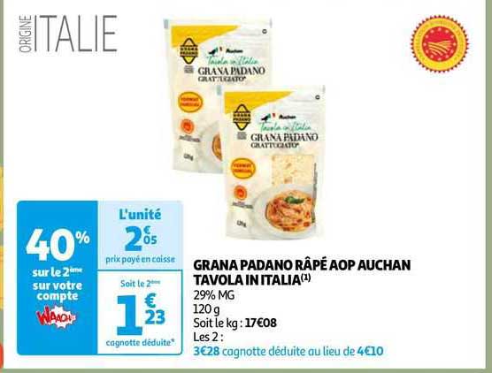 grana padano râpé aop auchan tavola in italia