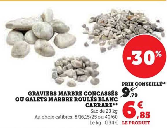 graviers marbre concassés ou galets marbre roulés blanc carrare